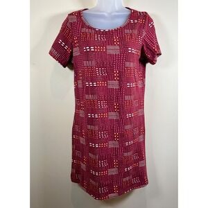 Mata Traders Dress Womens Medium Burgundy Red Geo Print Organic Cotton Boho